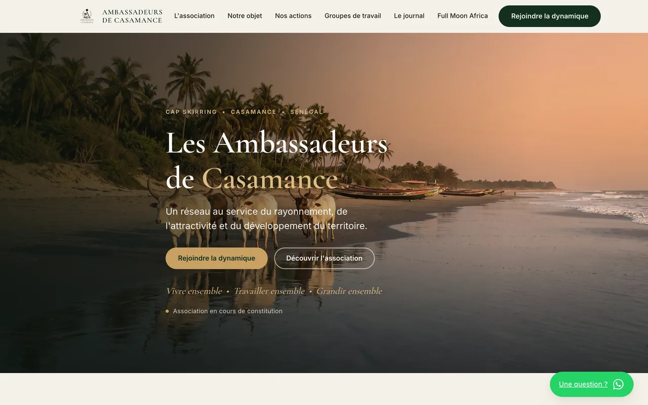Page d’accueil du site des Ambassadeurs de Casamance