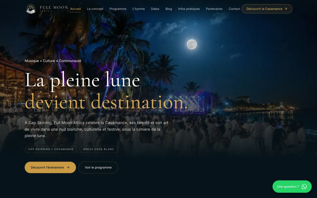 Page d’accueil du site Full Moon Africa