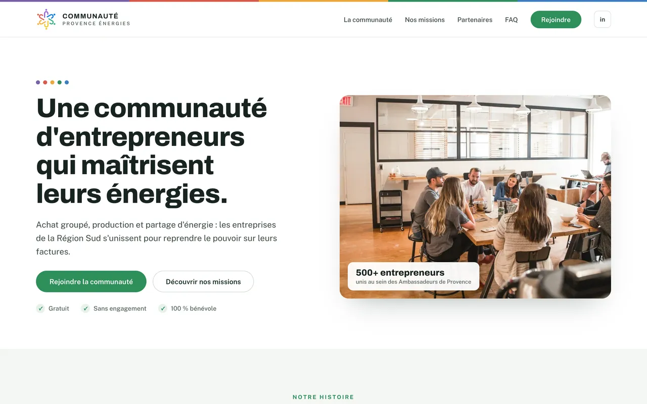 Page d’accueil du site Communauté Provence Énergies